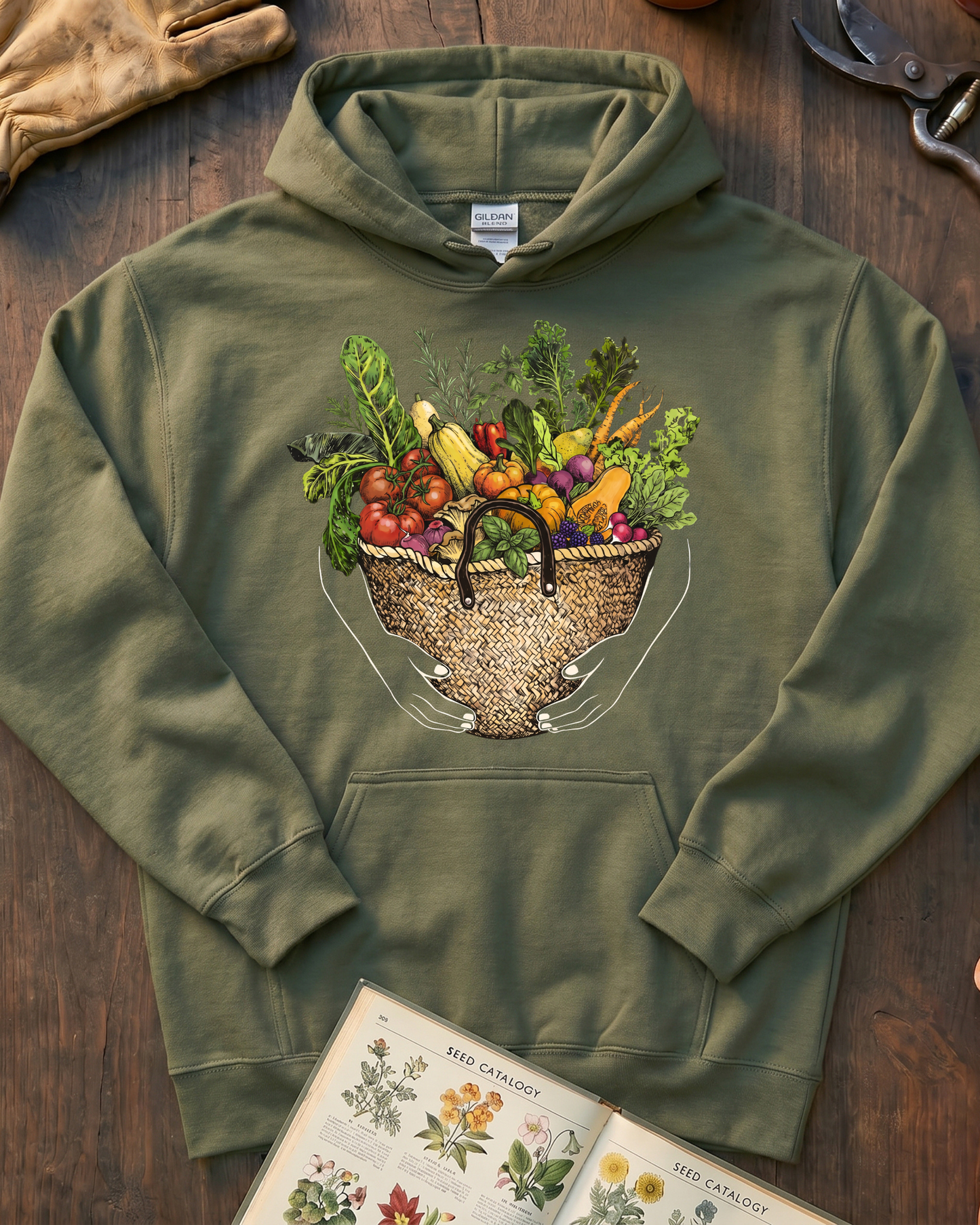 Fresh Garden Harvest Vegetable Basket Hoodie