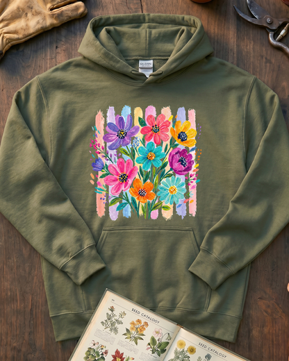 Painterly Wildflower Fence Hoodie