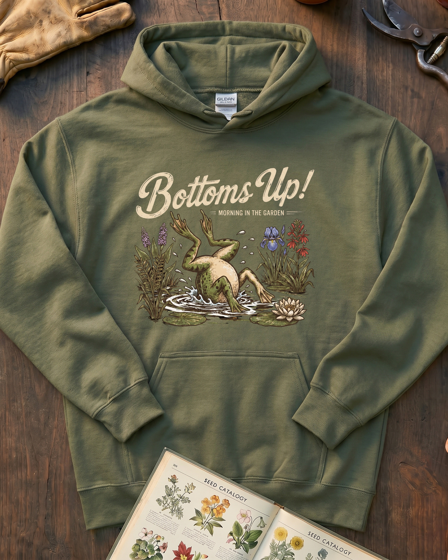 Bottoms Up Morning in the Garden Frog Hoodie