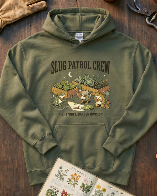 Slug Patrol Crew Frog Duck Toad Garden Hoodie