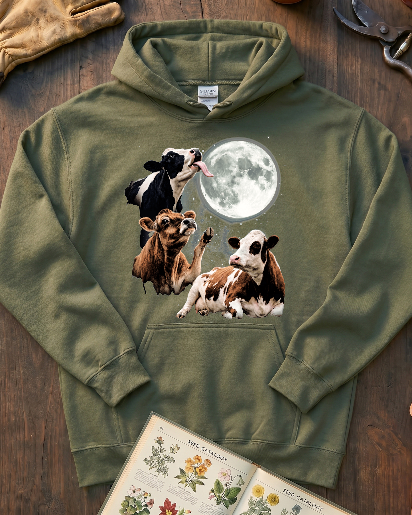 Funny Moon Cow Farm Animal Hoodie