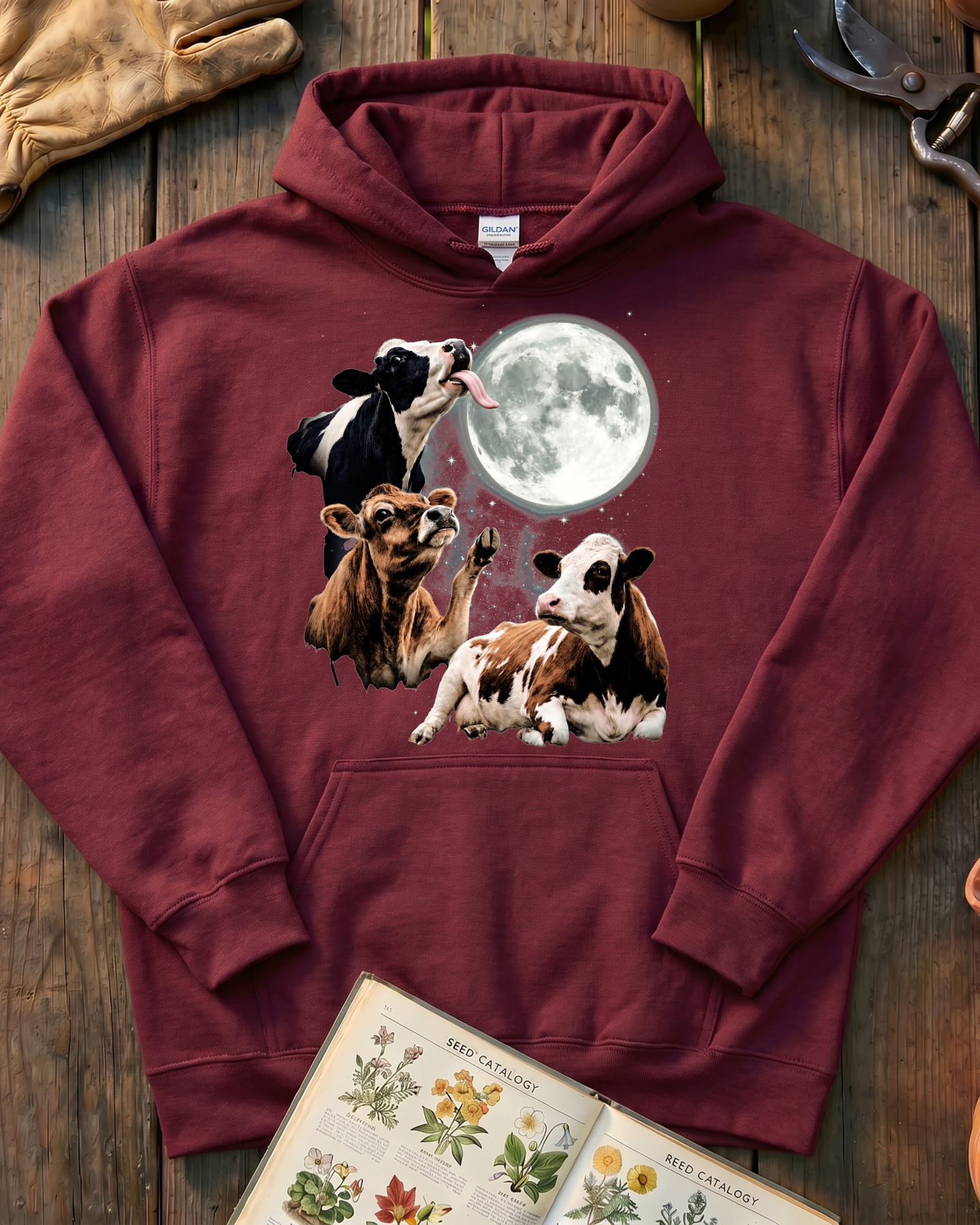 Funny Moon Cow Farm Animal Hoodie