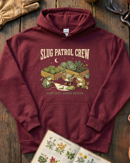 Slug Patrol Crew Frog Duck Toad Garden Hoodie