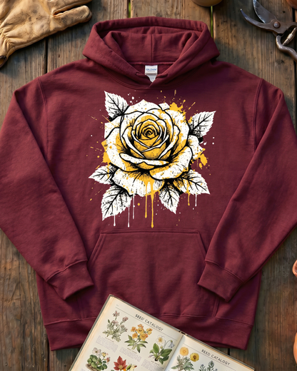 Vintage Ink Rose Flower Hoodie