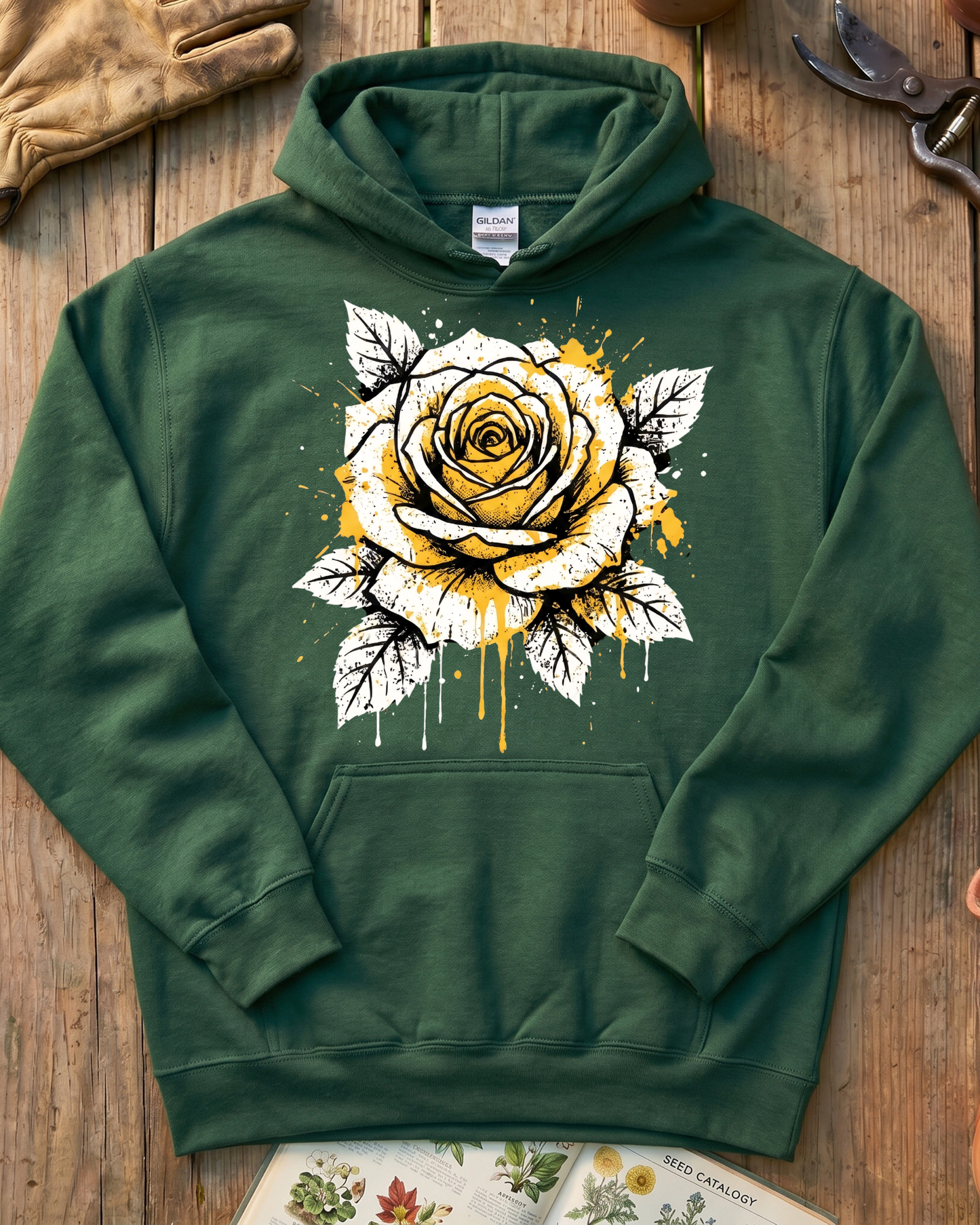 Vintage Ink Rose Flower Hoodie