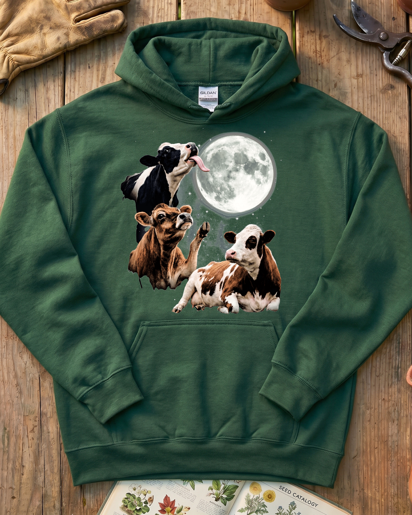 Funny Moon Cow Farm Animal Hoodie
