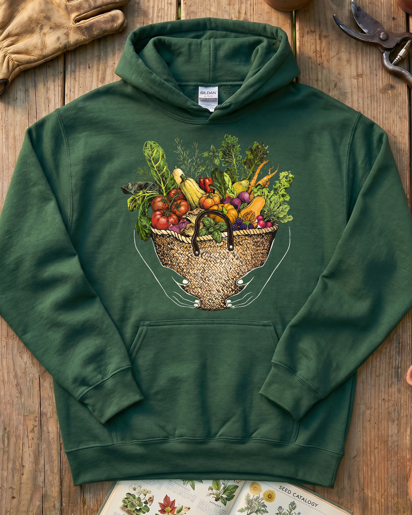 Fresh Garden Harvest Vegetable Basket Hoodie