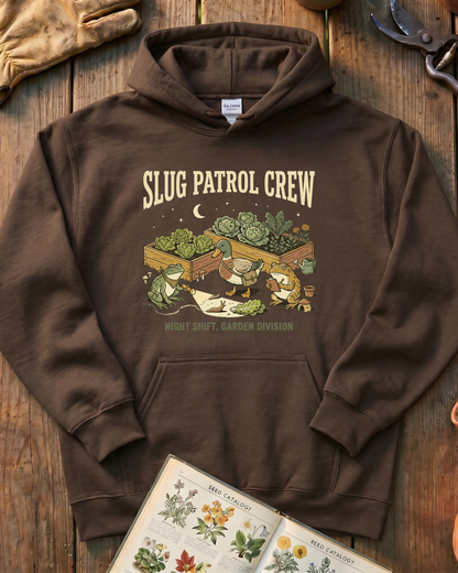 Slug Patrol Crew Frog Duck Toad Garden Hoodie