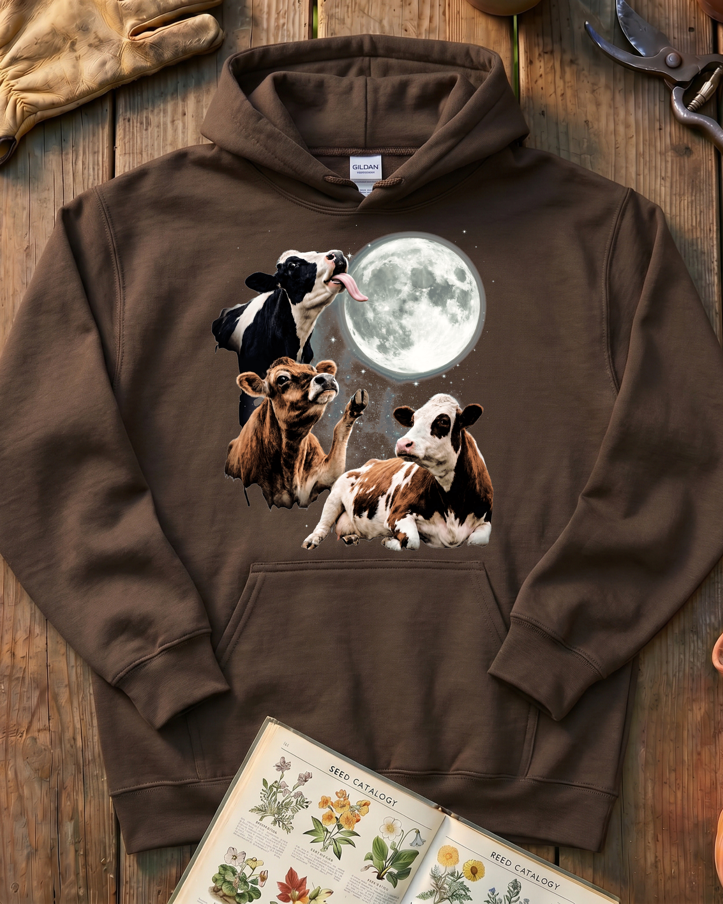 Funny Moon Cow Farm Animal Hoodie