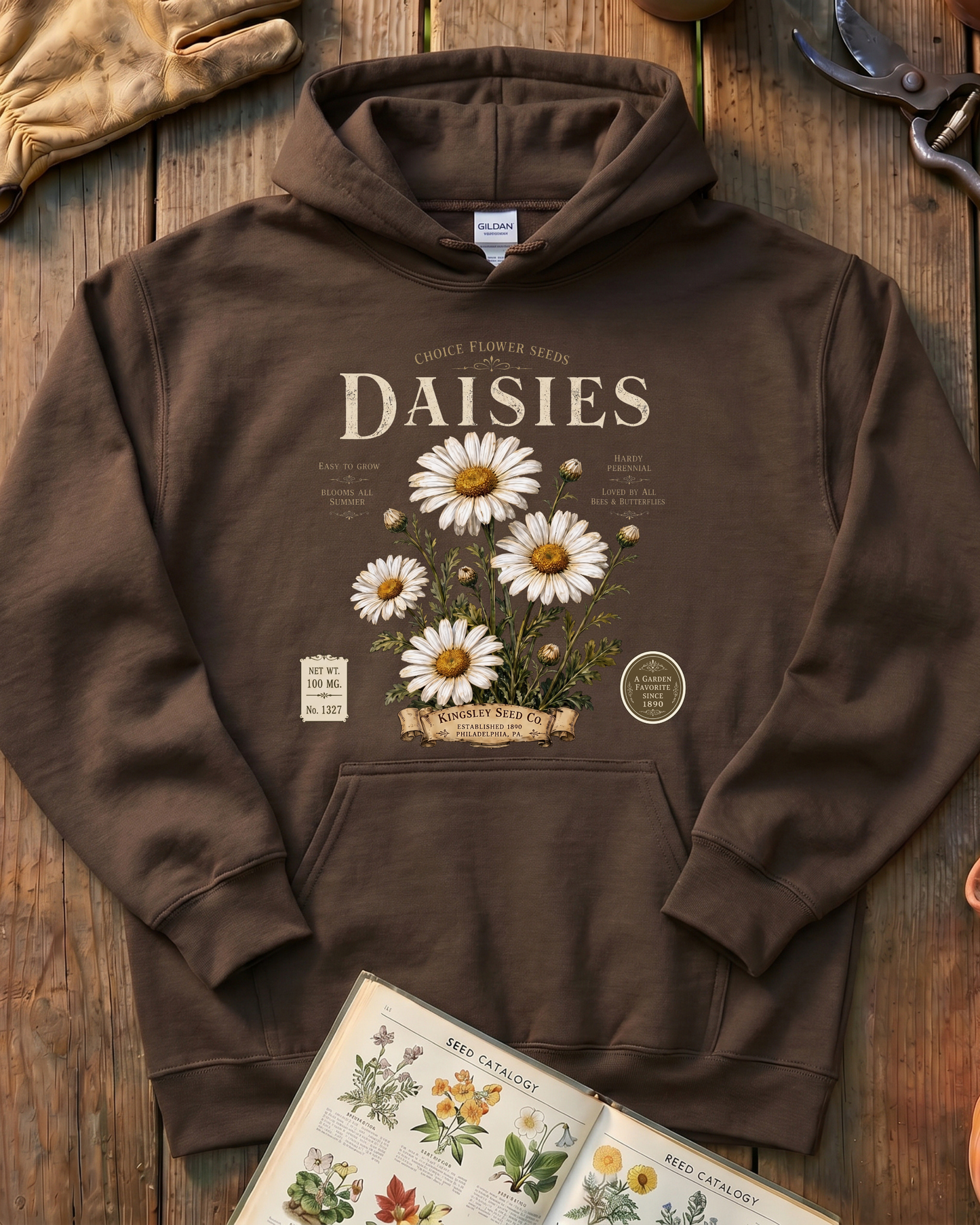 Daisy Seed Catalog Vintage Botanical Hoodie
