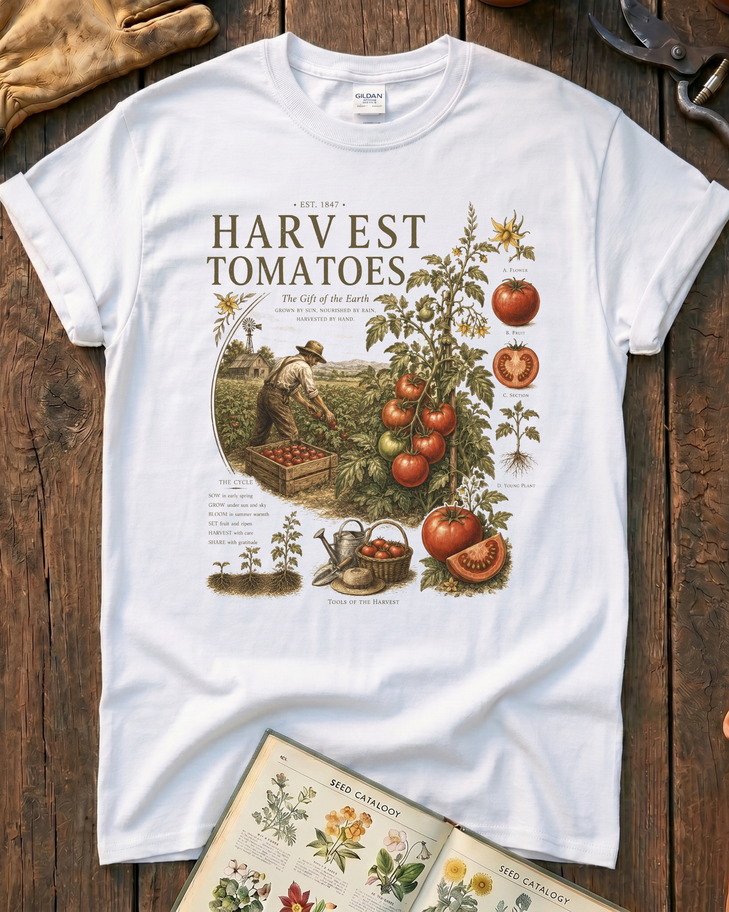Harvest Tomatoes Vintage Garden T-Shirt