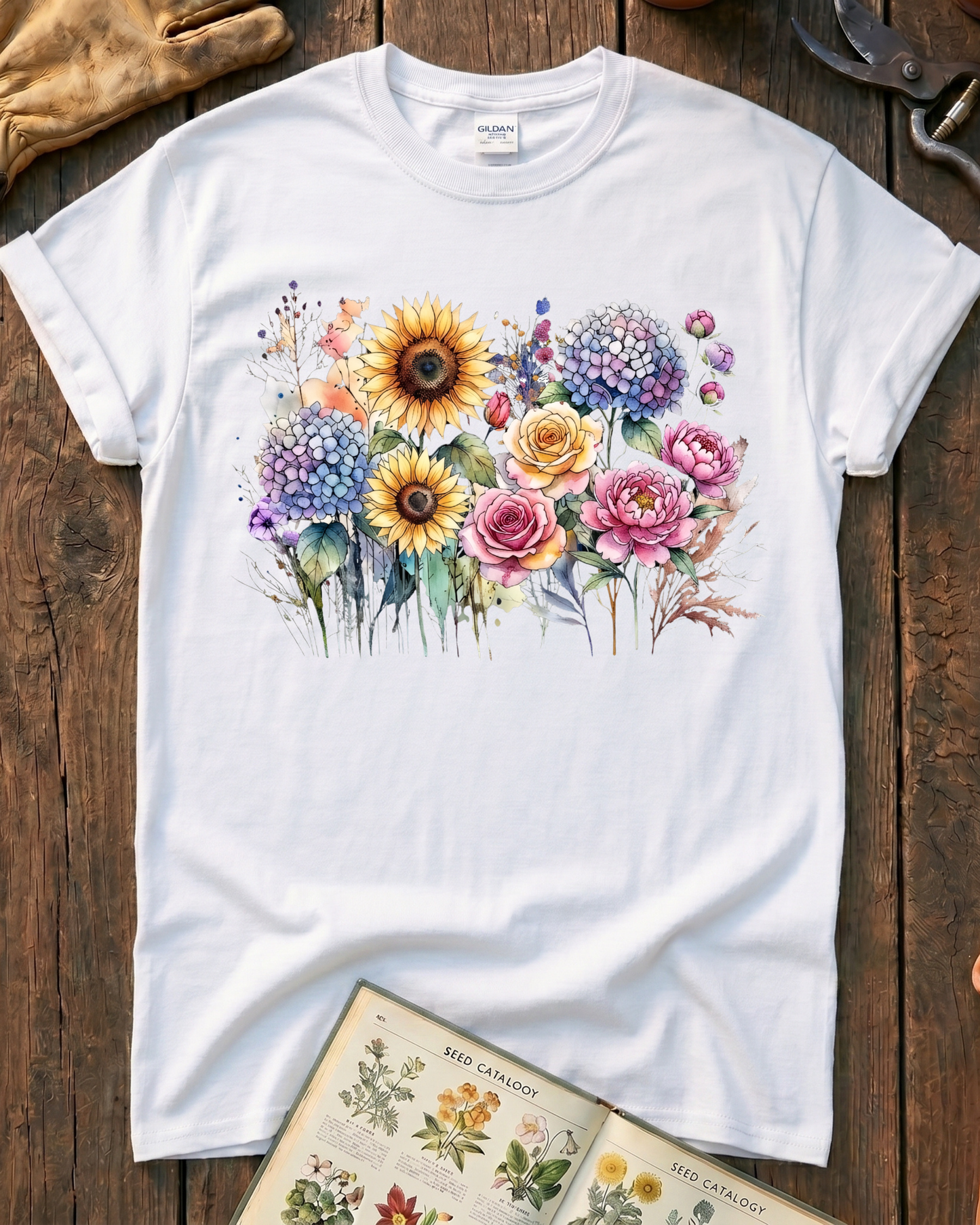 Sunflower Rose Hydrangea Garden T-Shirt