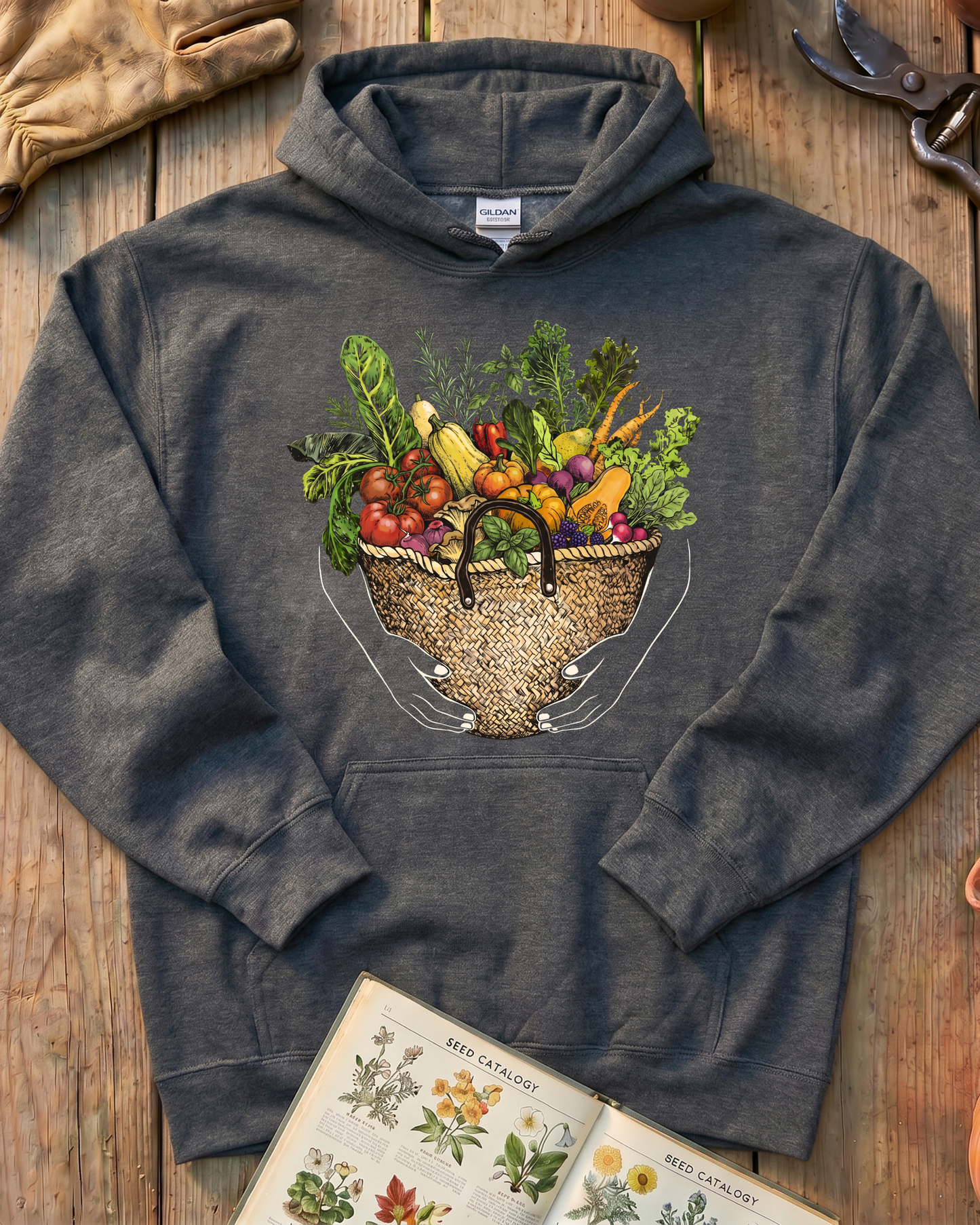 Fresh Garden Harvest Vegetable Basket Hoodie