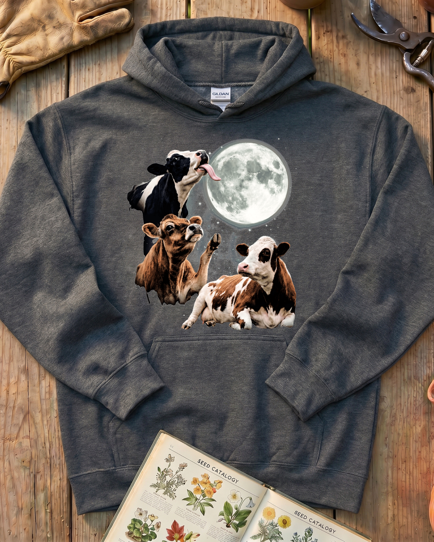 Funny Moon Cow Farm Animal Hoodie