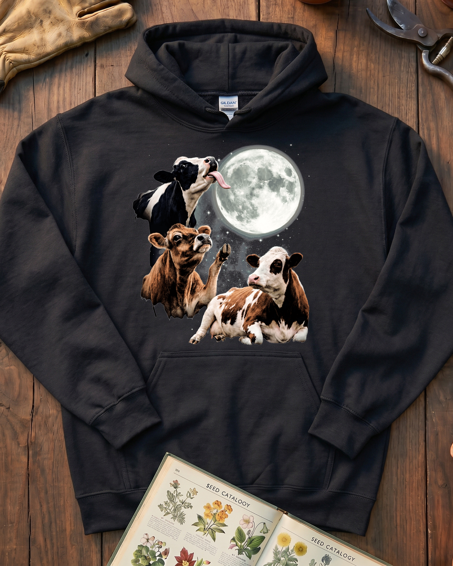 Funny Moon Cow Farm Animal Hoodie