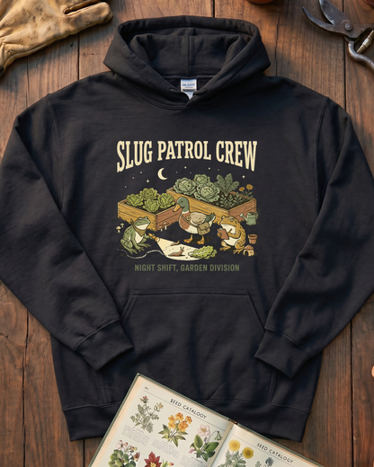 Slug Patrol Crew Frog Duck Toad Garden Hoodie