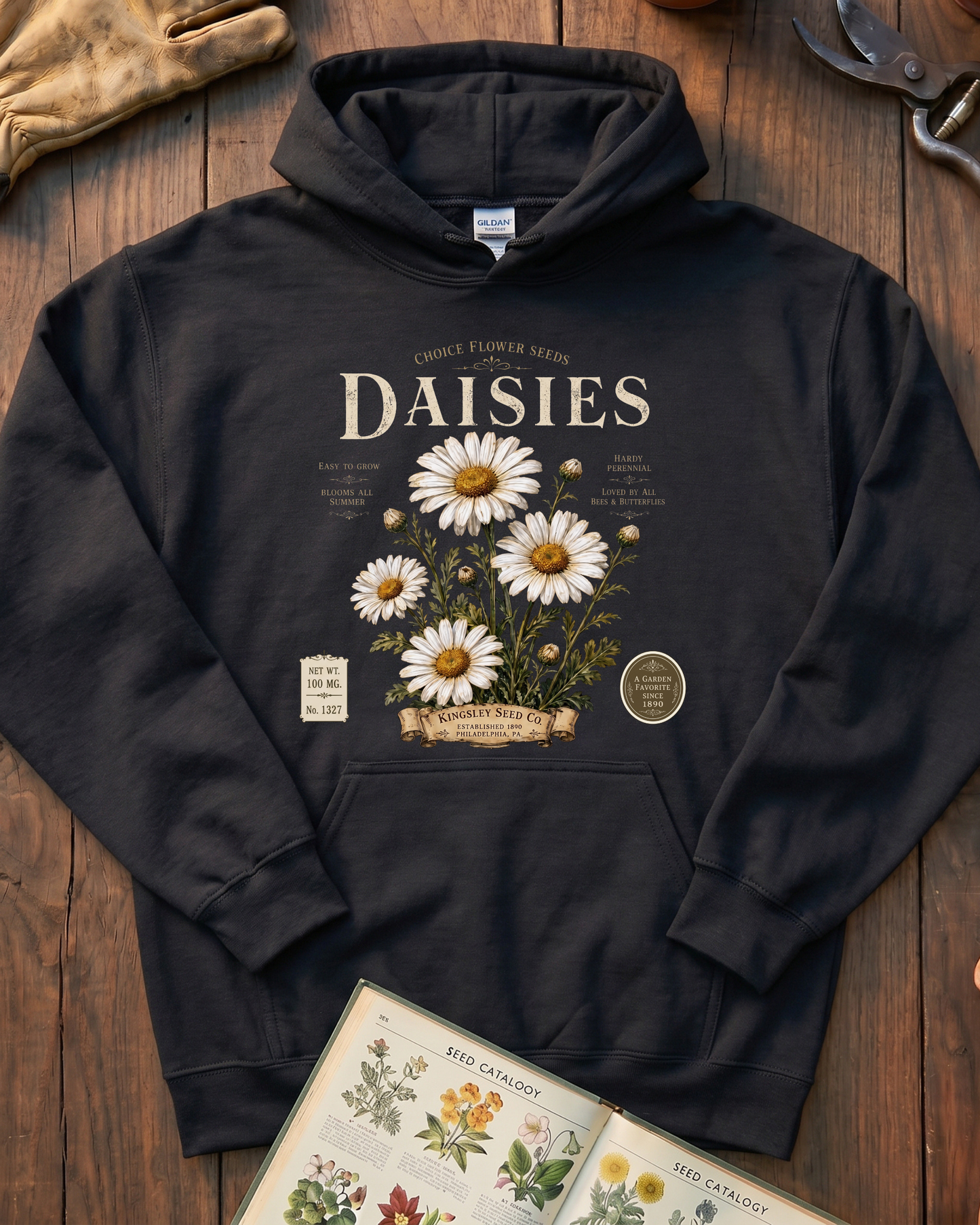 Daisy Seed Catalog Vintage Botanical Hoodie