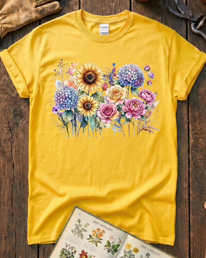 Sunflower Rose Hydrangea Garden T-Shirt