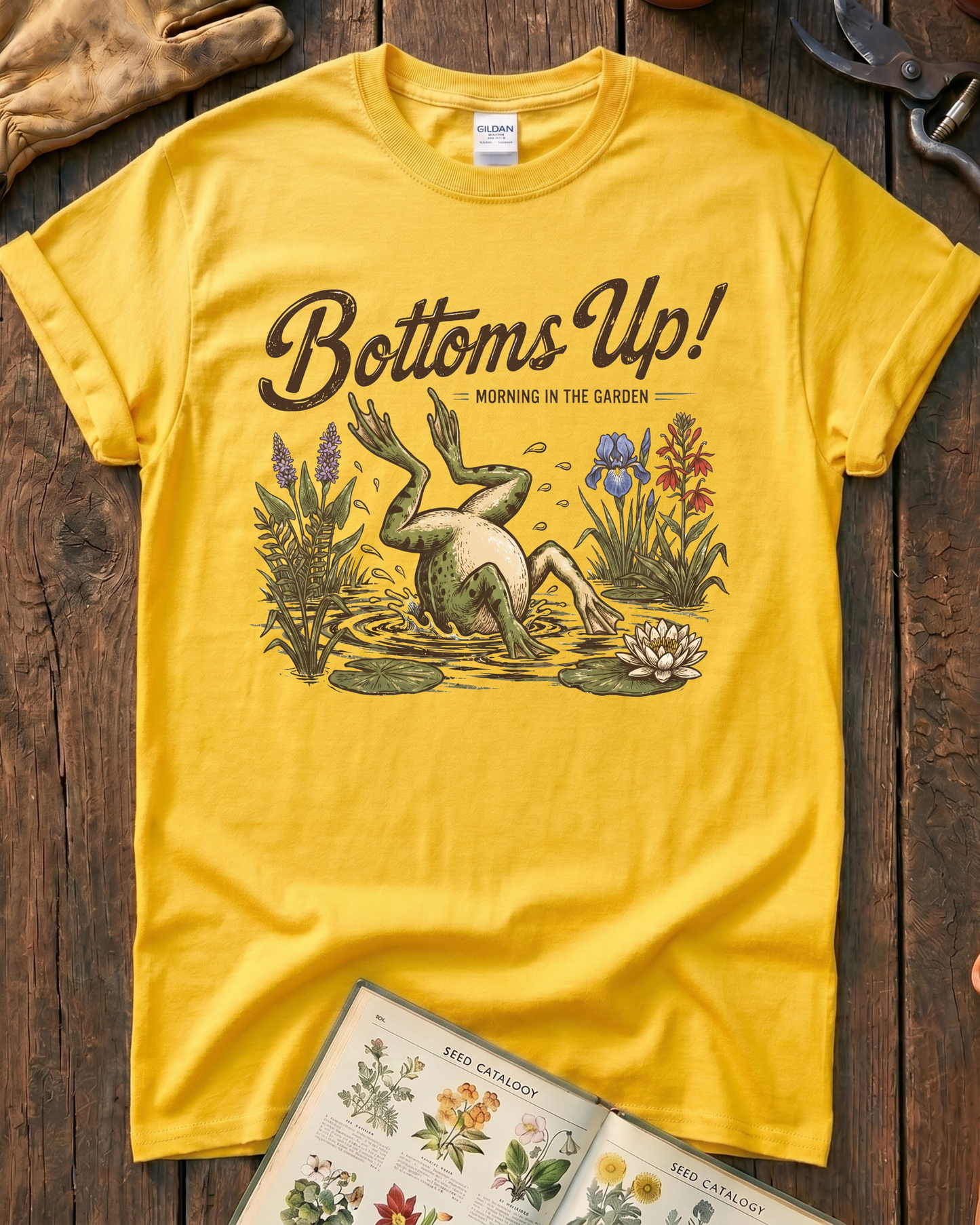 Bottoms Up Morning in the Garden Frog T-Shirt