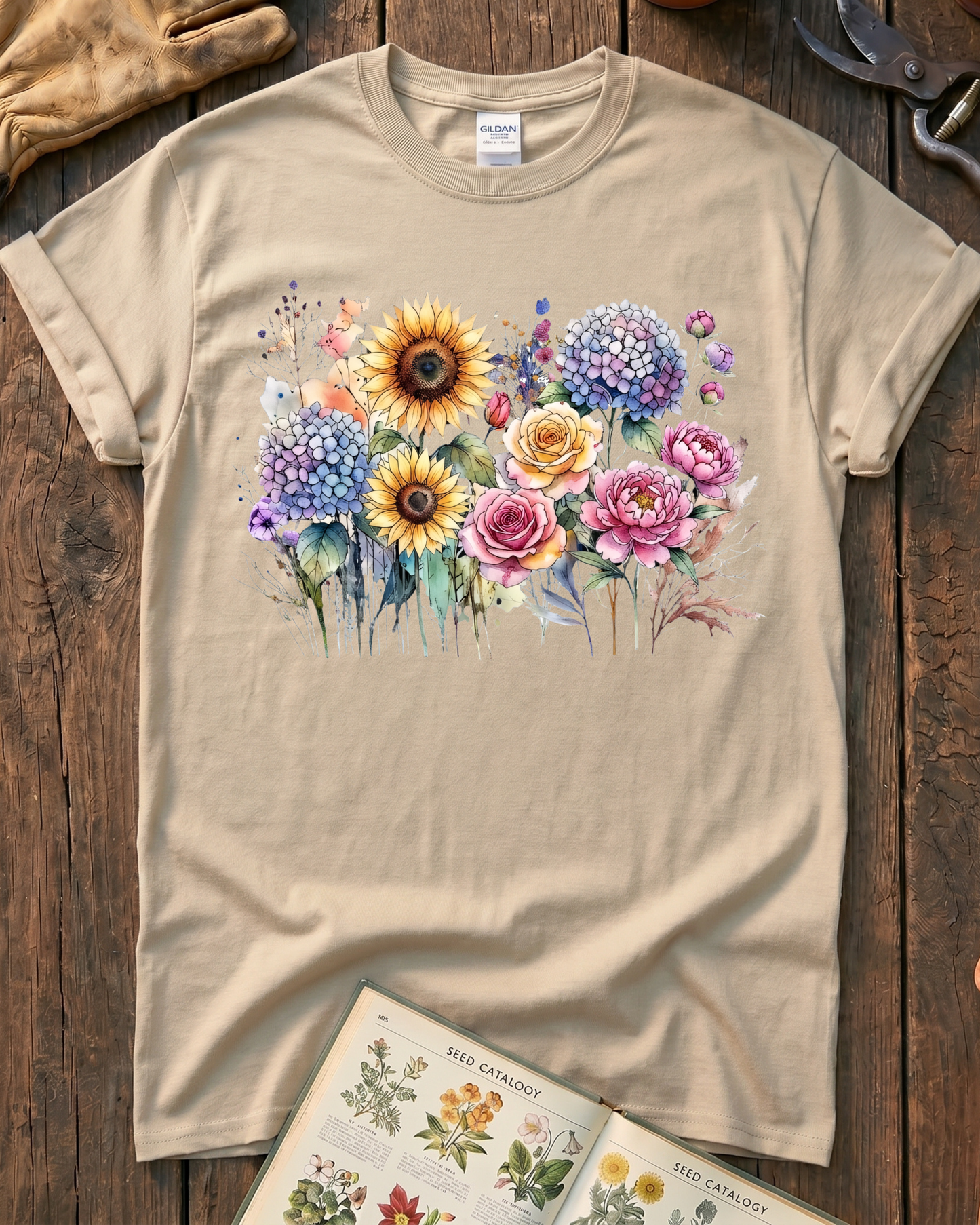 Sunflower Rose Hydrangea Garden T-Shirt