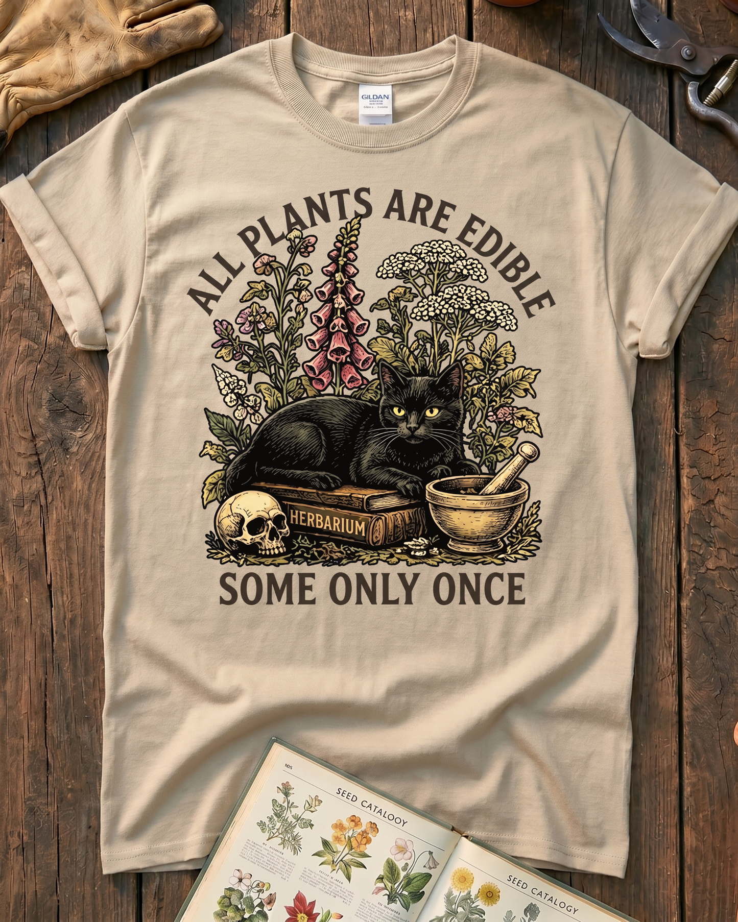 All Plants Are Edible Black Cat T-Shirt