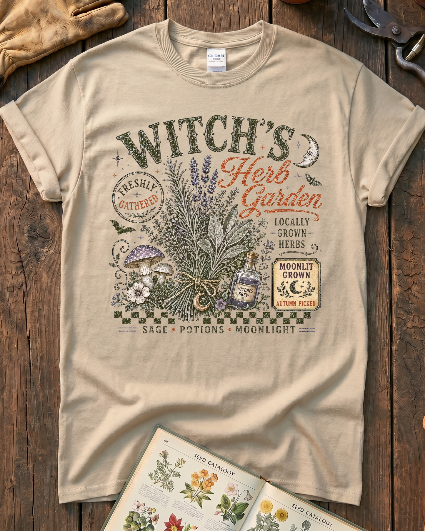 Moonlit Witch Herb Garden T-Shirt