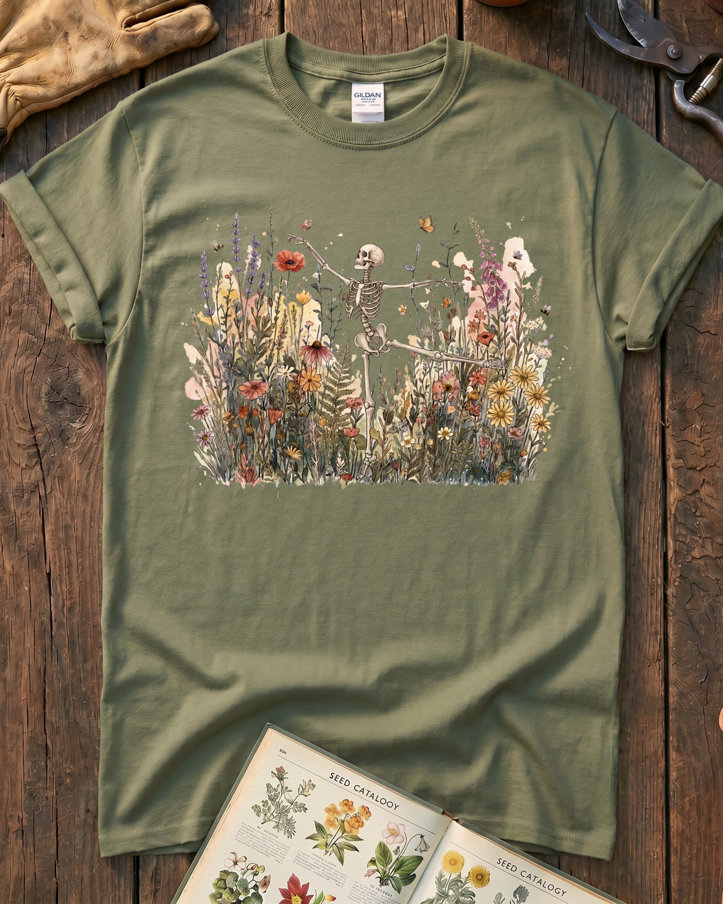 Wildflower Skeleton Garden T-Shirt