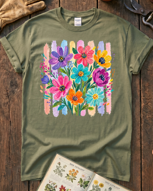Colorful Cottage Garden Flowers T-Shirt