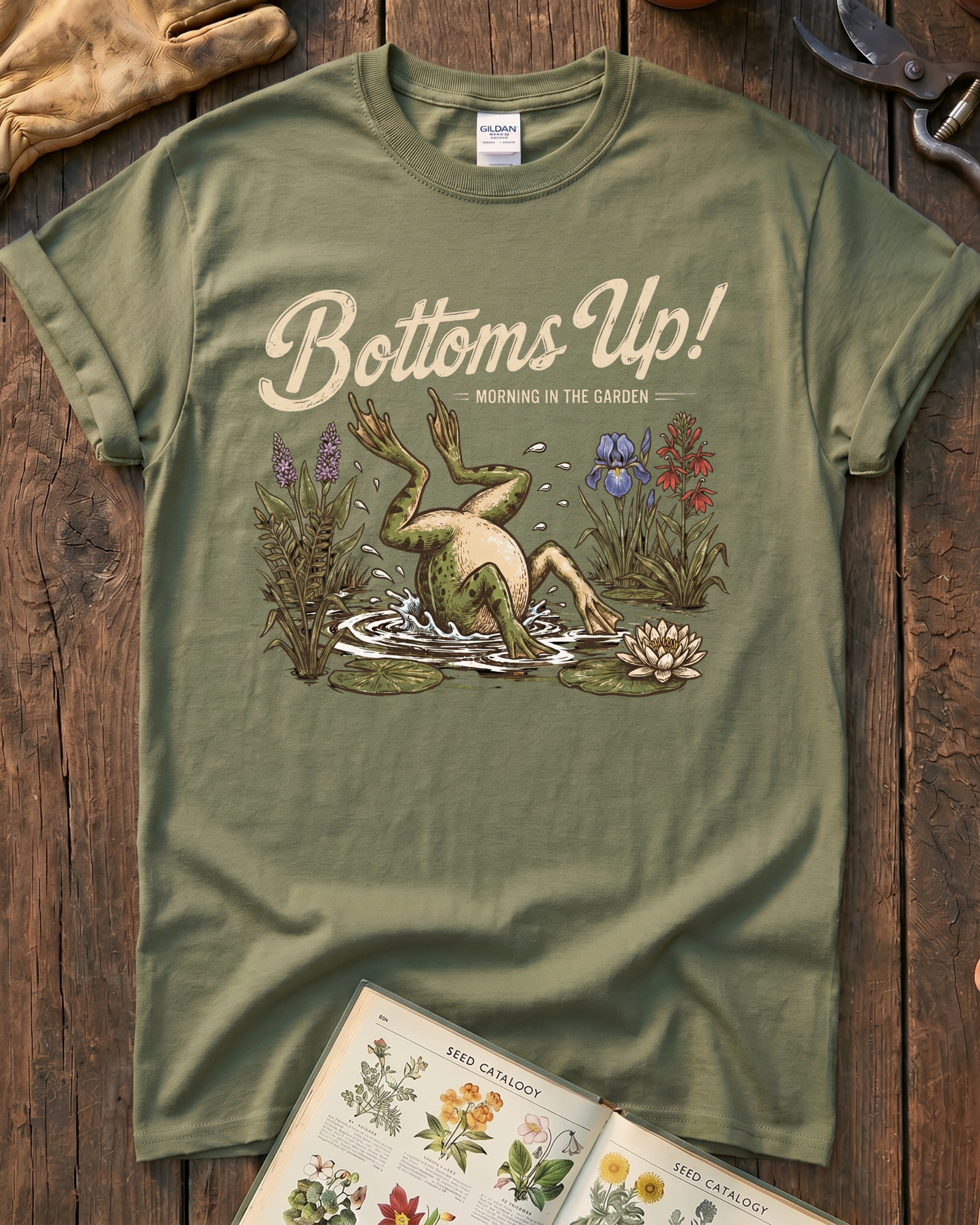 Bottoms Up Morning in the Garden Frog T-Shirt