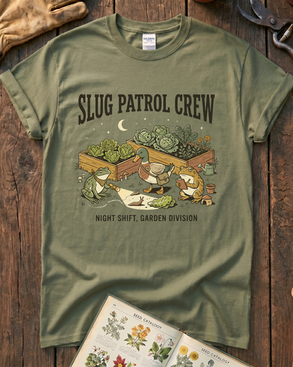 Slug Patrol Crew Frog Duck Toad Garden T-Shirt