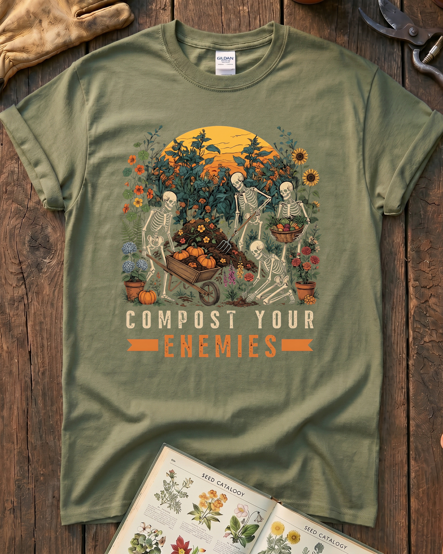 Compost Your Enemies Skeleton Gardener T-Shirt