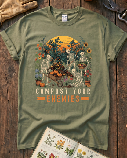Compost Your Enemies Skeleton Gardener T-Shirt