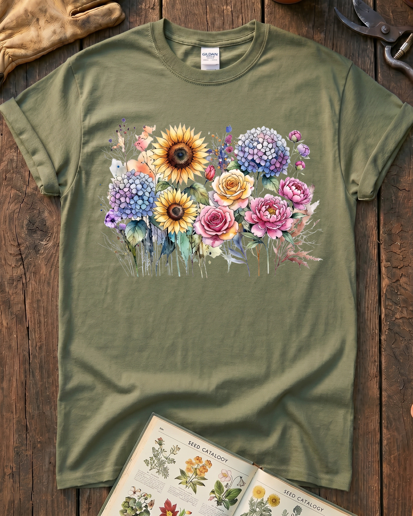 Sunflower Rose Hydrangea Garden T-Shirt