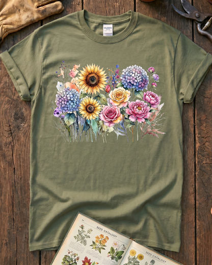Sunflower Rose Hydrangea Garden T-Shirt