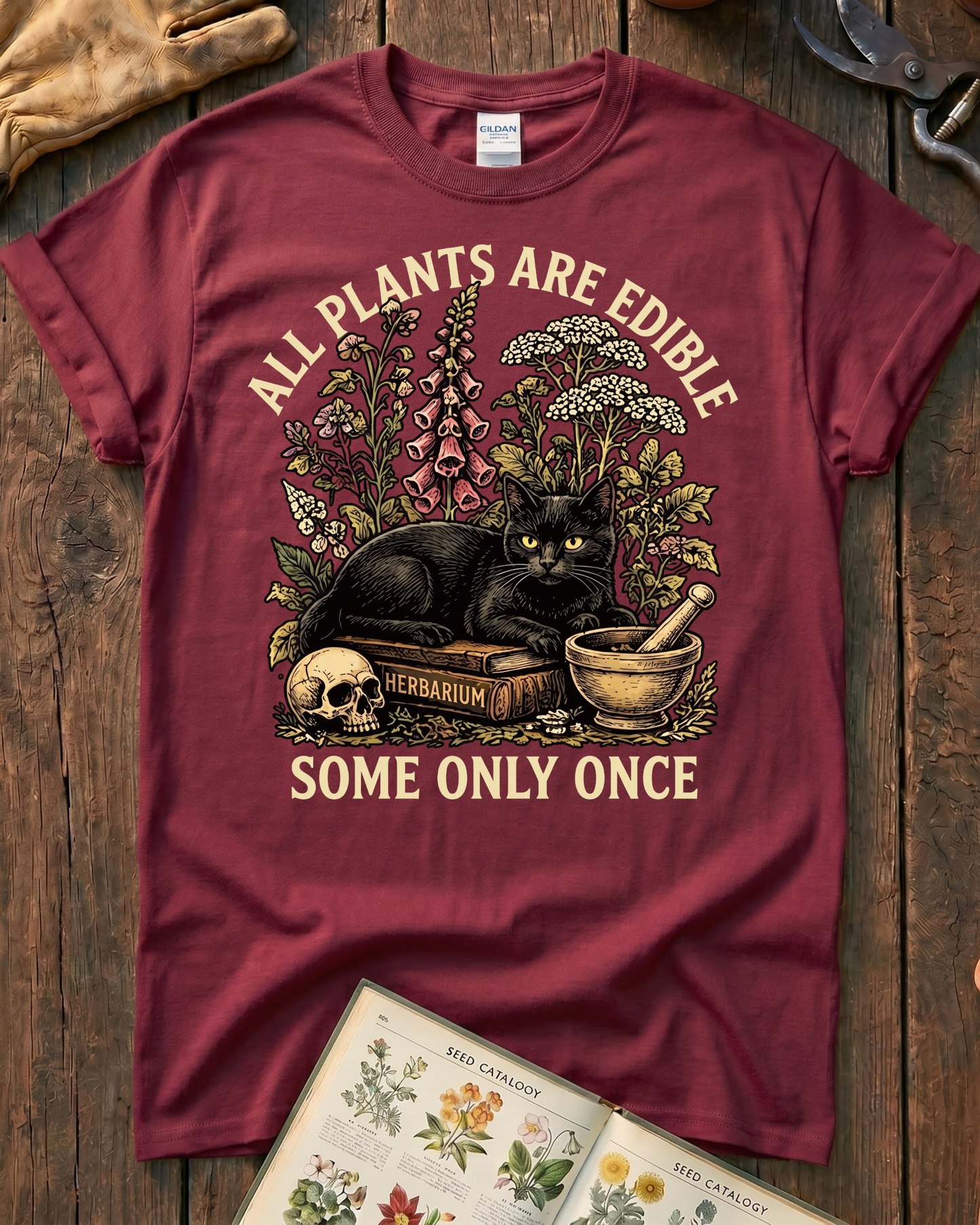 All Plants Are Edible Black Cat T-Shirt