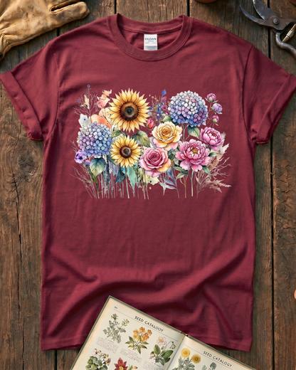 Sunflower Rose Hydrangea Garden T-Shirt