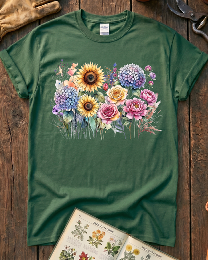 Sunflower Rose Hydrangea Garden T-Shirt