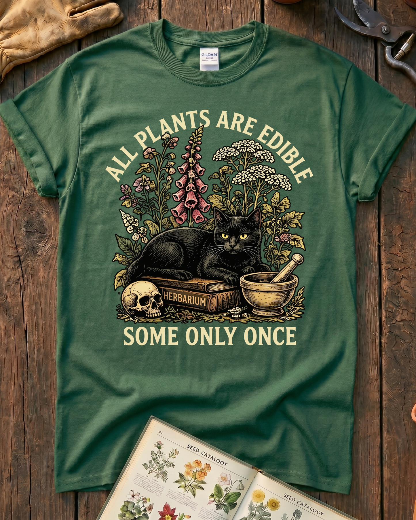 All Plants Are Edible Black Cat T-Shirt