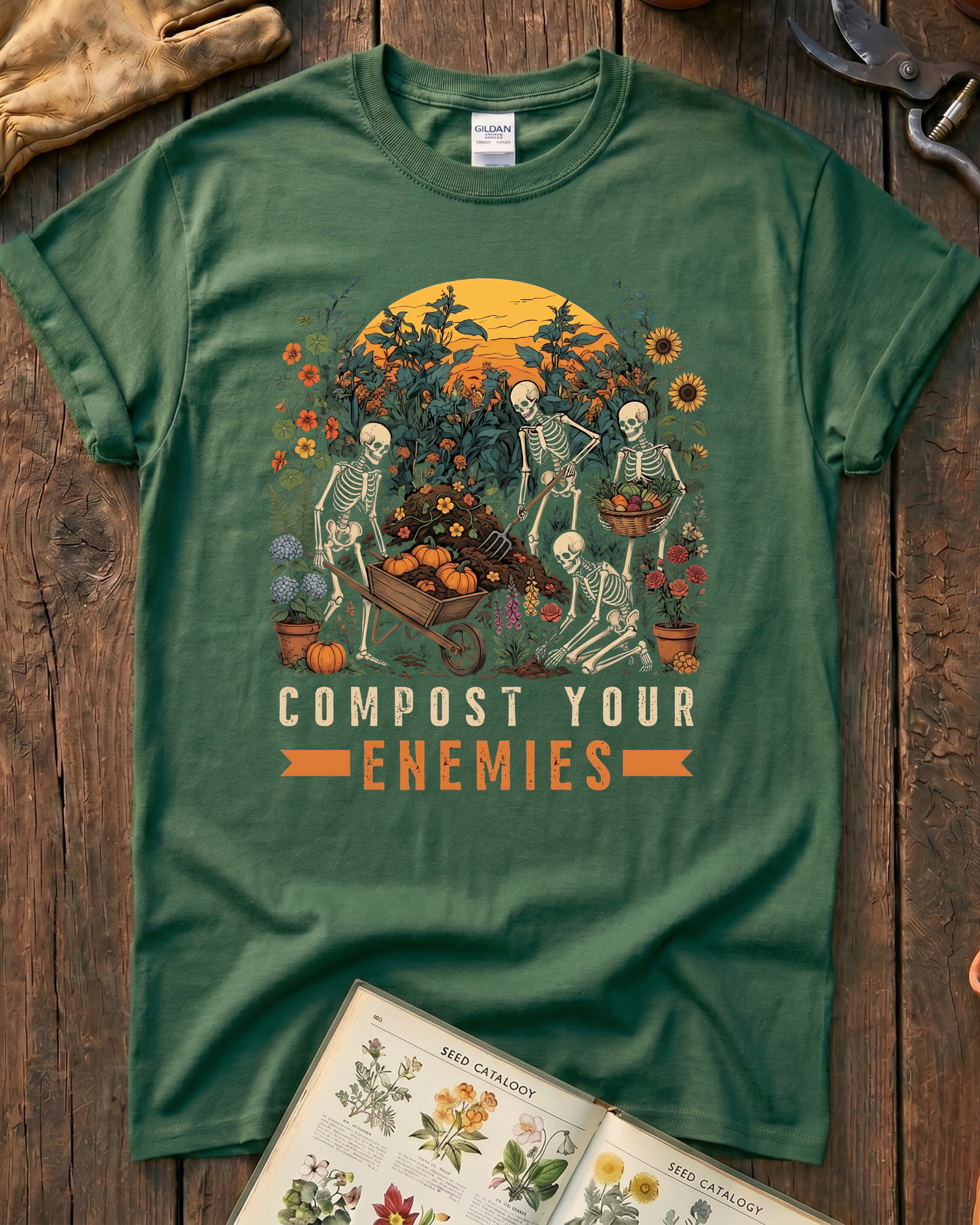 Compost Your Enemies Skeleton Gardener T-Shirt
