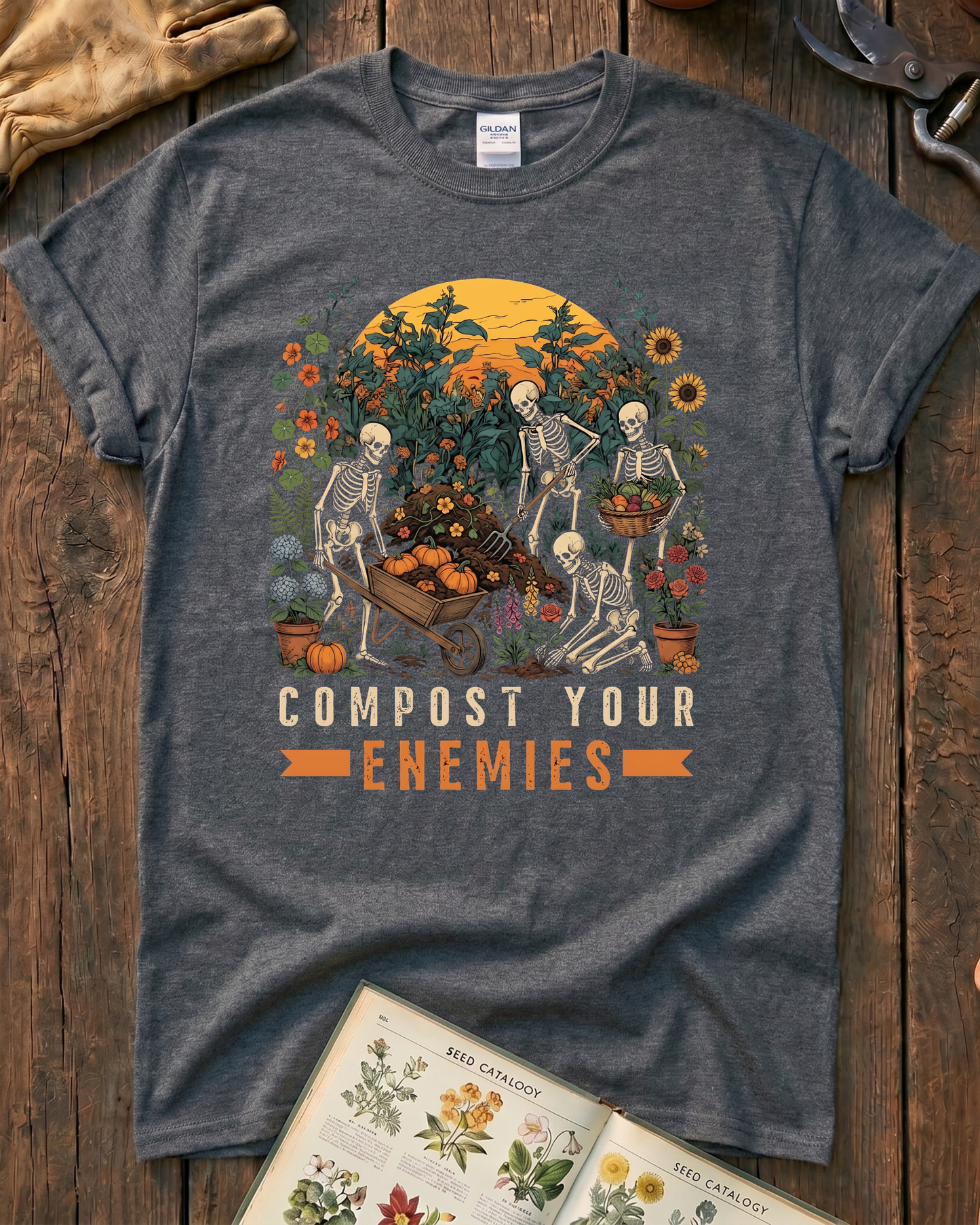 Compost Your Enemies Skeleton Gardener T-Shirt