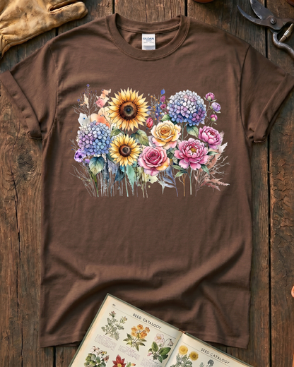 Sunflower Rose Hydrangea Garden T-Shirt