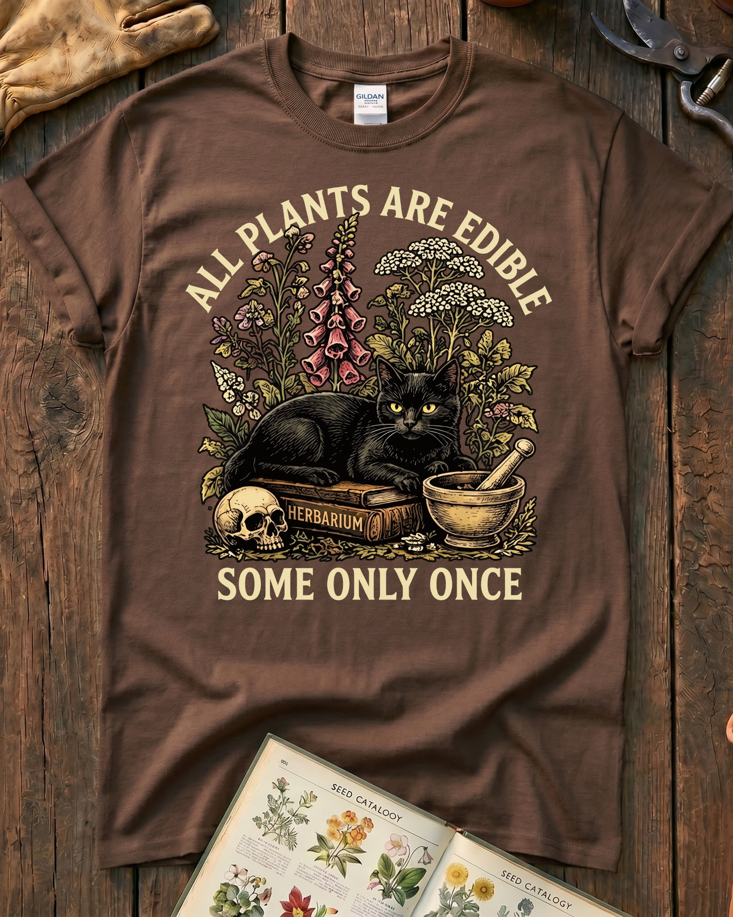 All Plants Are Edible Black Cat T-Shirt