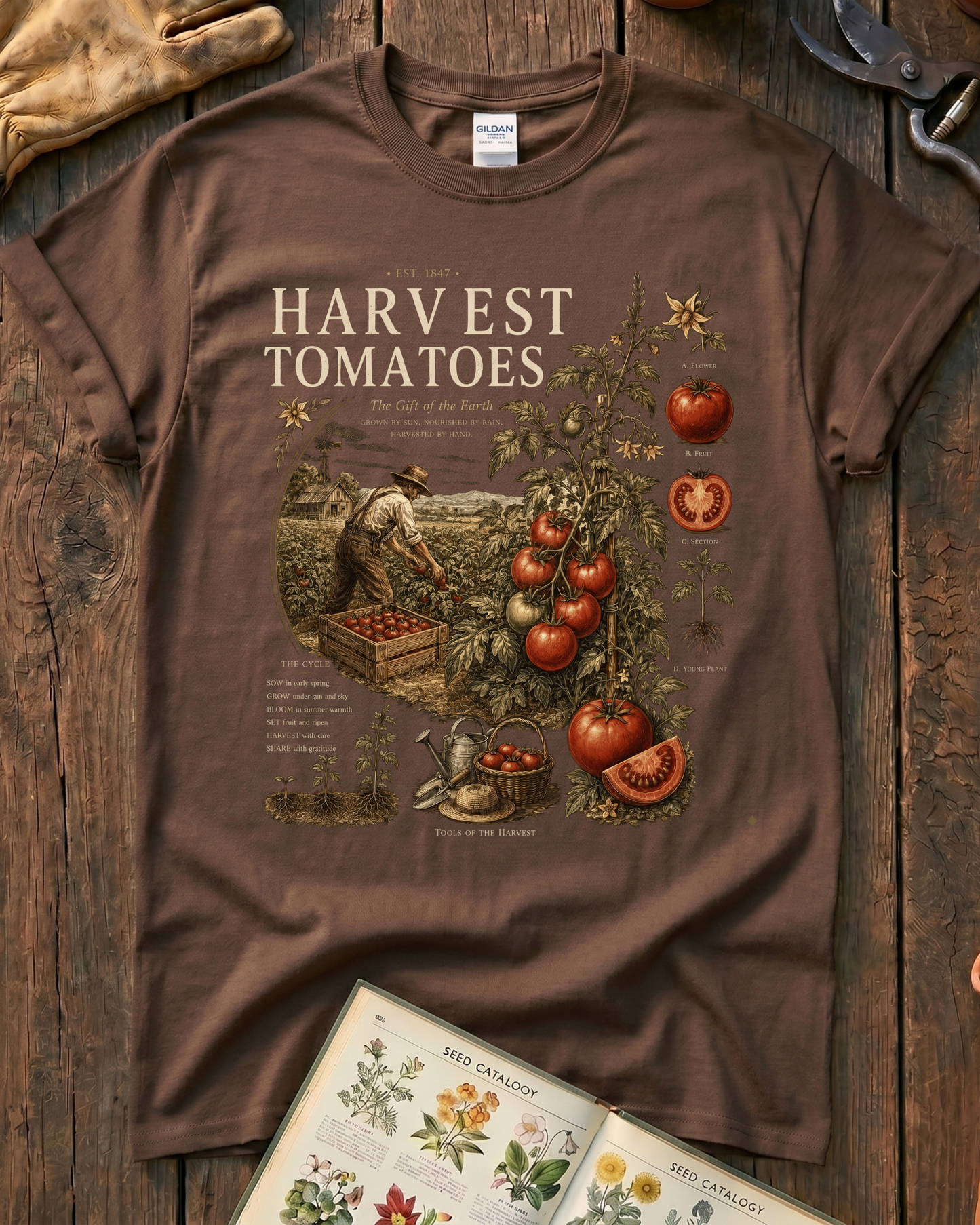 Harvest Tomatoes Vintage Garden T-Shirt
