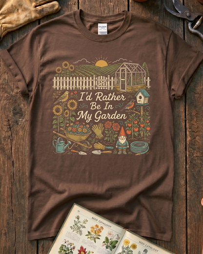 I’d Rather Be In My Garden Garden Gnome T-Shirt
