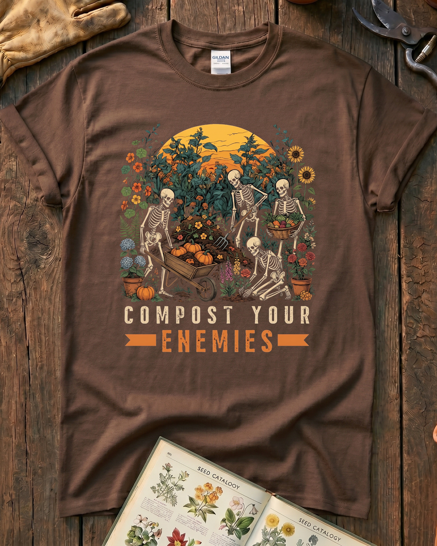 Compost Your Enemies Skeleton Gardener T-Shirt