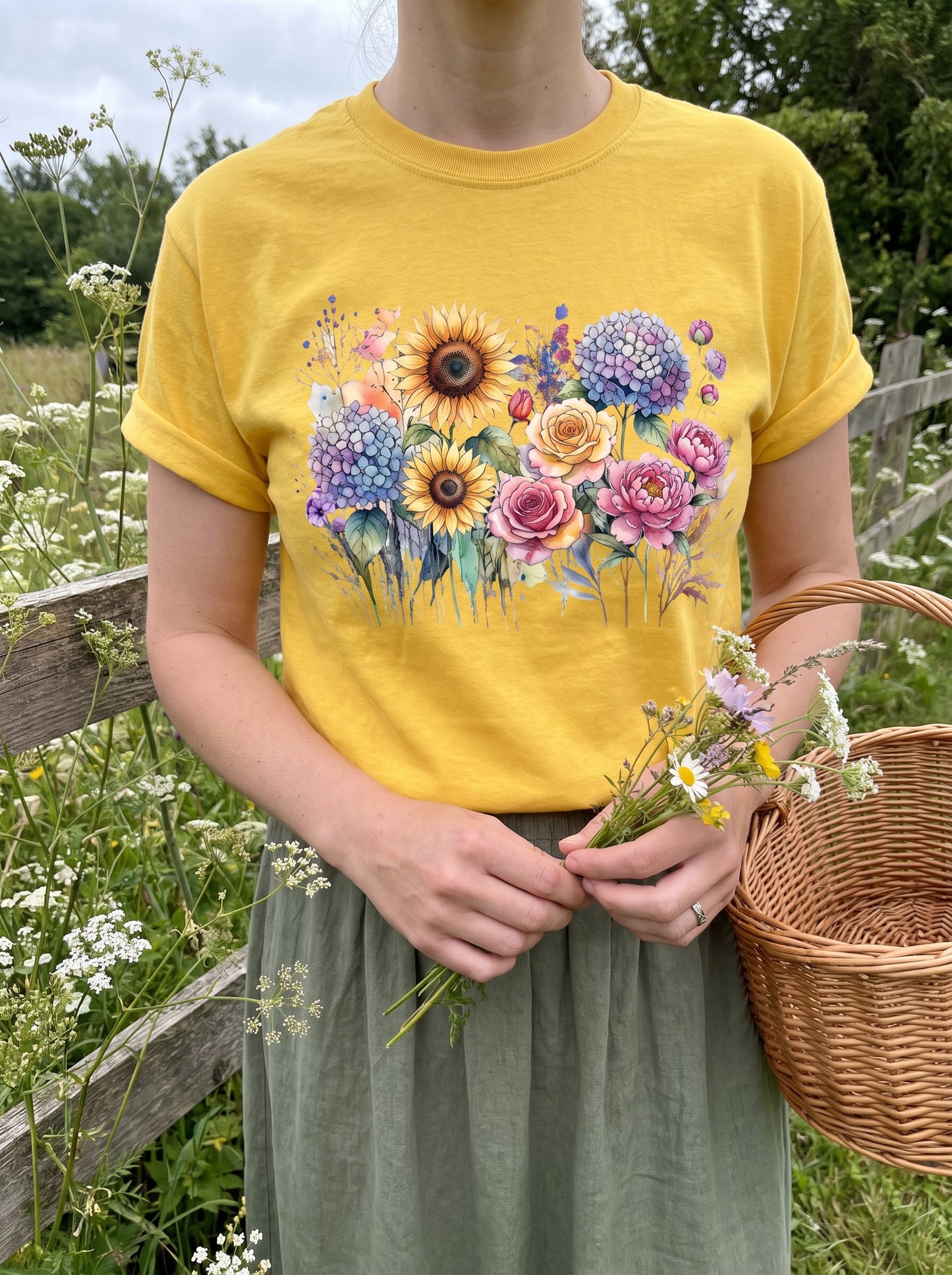 Sunflower Rose Hydrangea Garden T-Shirt