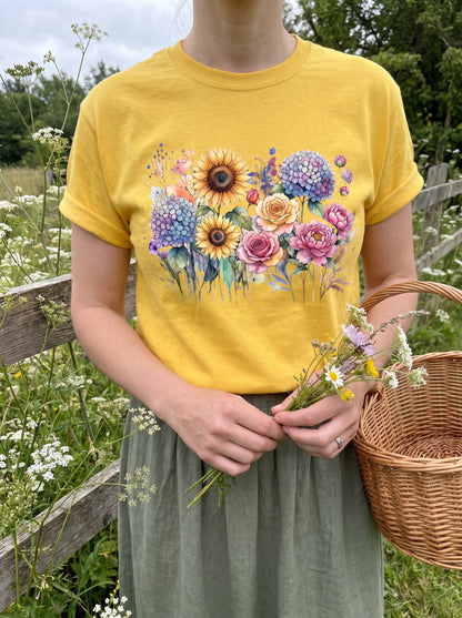 Sunflower Rose Hydrangea Garden T-Shirt
