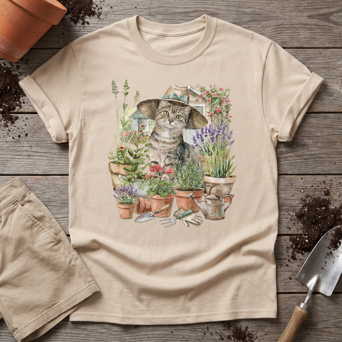 Cat And Plant T‑Shirt