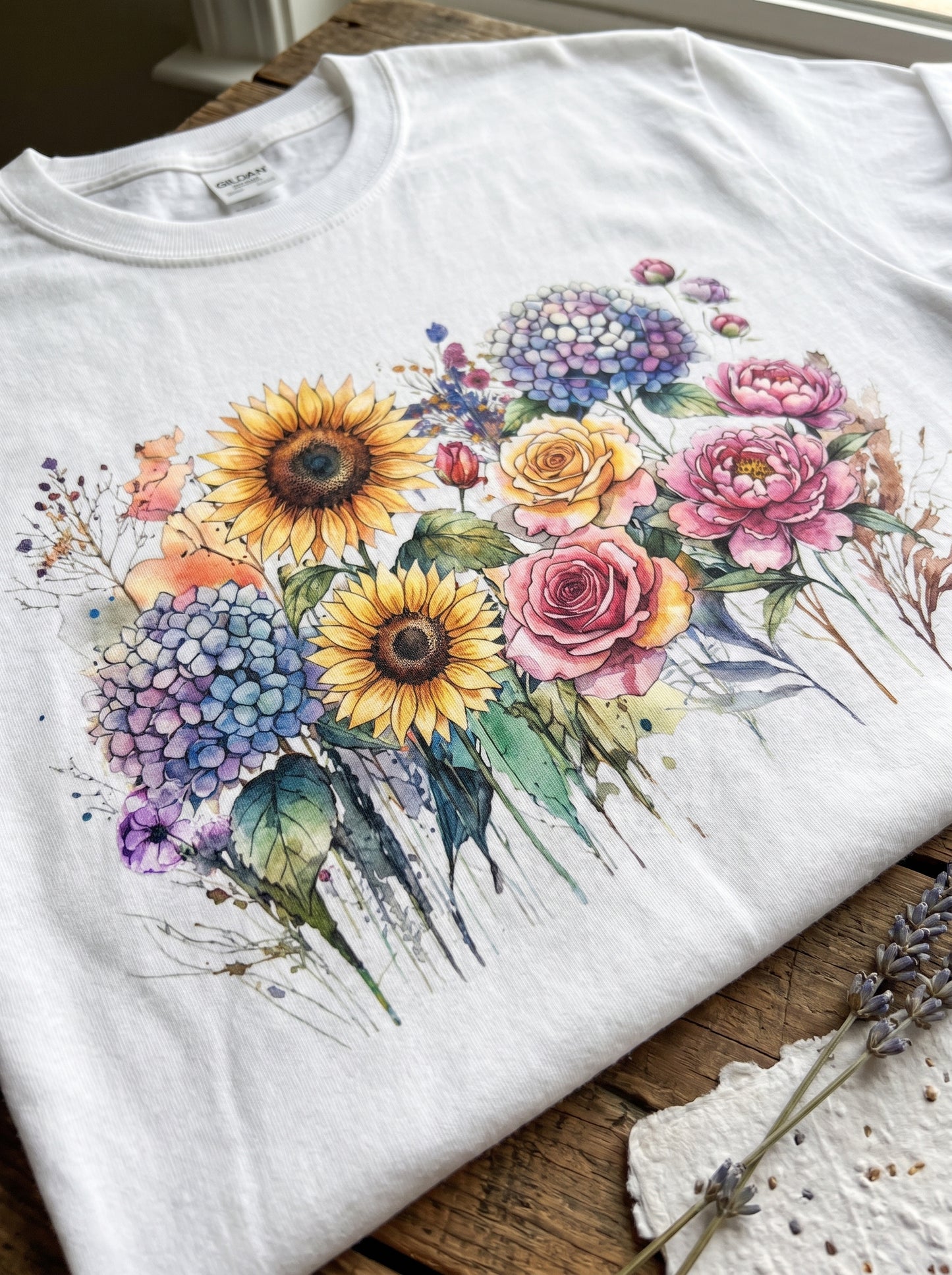 Sunflower Rose Hydrangea Garden T-Shirt