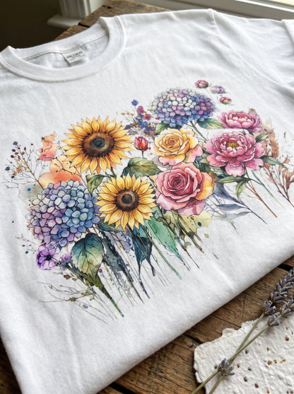 Sunflower Rose Hydrangea Garden T-Shirt